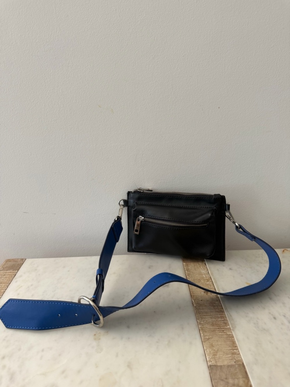 Free People Black Crossbody Bag with Blue Strap